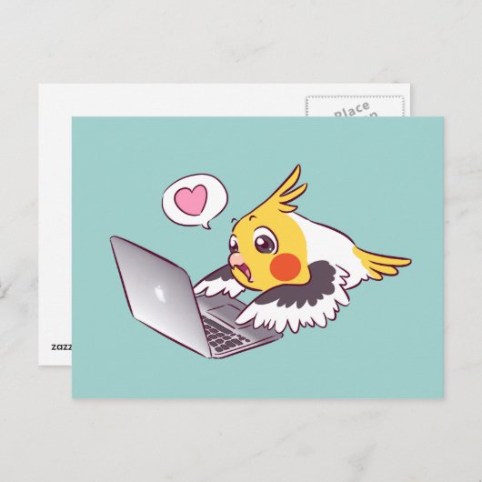 Nerdy Cockatil niedlich zeichnend Macbook Vogelpap Postkarte (Vorne/Hinten)
