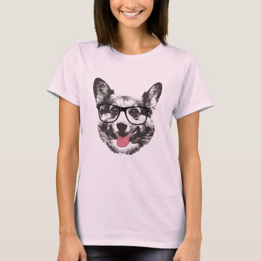 Nerdy Corgi-Hipster-Hund T-Shirt (Vorderseite)