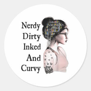 Nerdy Dirty Inked &amp; Curvy Reading Liebt Tatto Runder Aufkleber