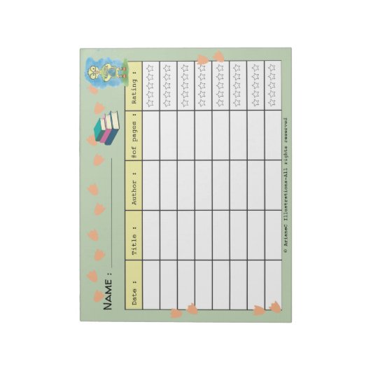 Nerdy Duckling Kid Spring Book Log mit Ratings Notizblock (Rotiert)