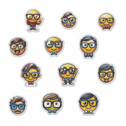 Nerdy Emoji Heads - Eine Sammlung Niedlicher Geeky Aufkleber (Vorderseite)