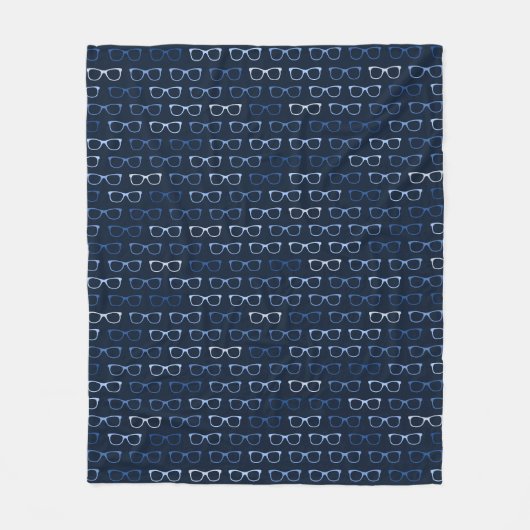 Nerdy Hipster Glasses Pattern Blue Fleecedecke (Vorderseite)