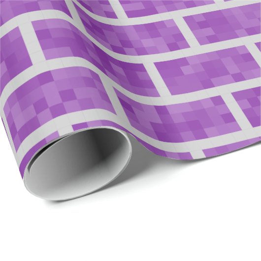 Nerdy lila Pixelated 8-Bitblick-Ziegelstein-Muster Geschenkpapier (Rolleneckpunkt)