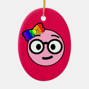 Nerdy Mädchen Emoji mit Gläsern und Keramik Ornament