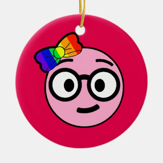 Nerdy Mädchen Emoji mit Gläsern und Keramik Ornament (Vorne)