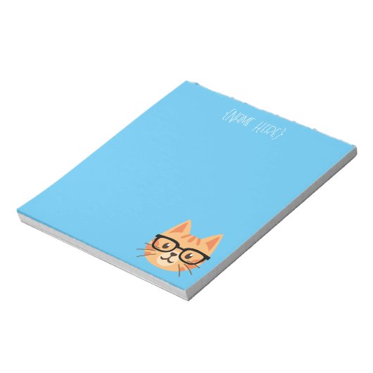 Nerdy Orange Cat Notepad - Individuelle Name Notizblock (Rotiert)