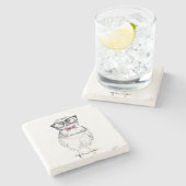 Nerdy Owlet Ink drawing Steinuntersetzer (Seitenansicht)