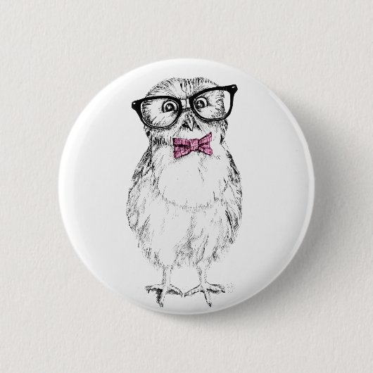 Nerdy Owlet kleine und    schlaue Tinte zeichnend Button (Vorderseite)