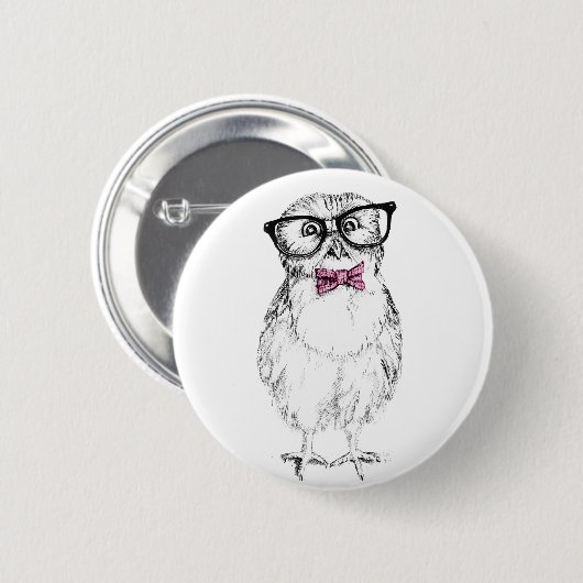 Nerdy Owlet kleine und    schlaue Tinte zeichnend Button (Vorne & Hinten)