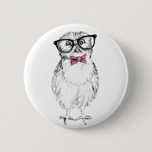 Nerdy Owlet kleine und    schlaue Tinte zeichnend Button