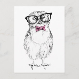 Nerdy Owlet kleine und    schlaue Tinte zeichnend Postkarte