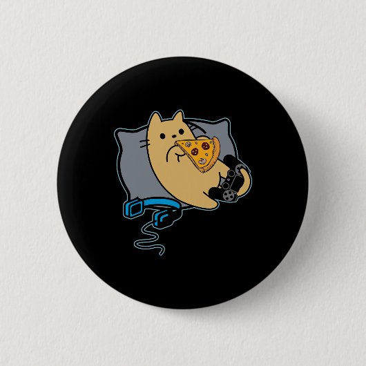 Nerdy Pizza Eating Gamer Cat Game Pausst Button (Vorderseite)