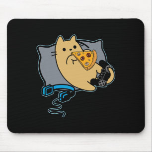Nerdy Pizza Eating Gamer Cat Game Pausst Mousepad