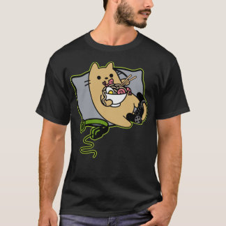 Nerdy Ramen Loading Eating Gamer Cat Spiel unterbr T-Shirt