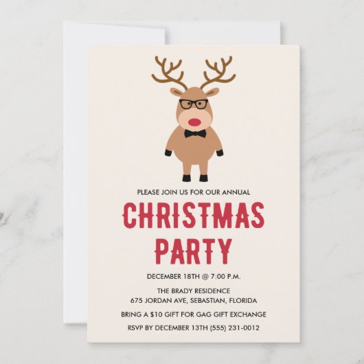 Nerdy Reindeer Christmas Party Einladung (Vorderseite)