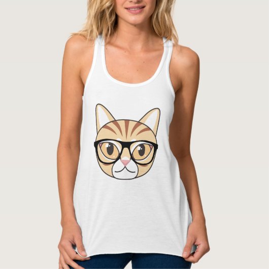 Nerdy Tabby Cat mit Brille Tank Top (Vorderseite)