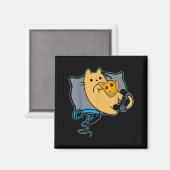 Nerdy Zza Eating Gamer Cat Game Paused Magnet (Vorderseite/Rückseite)