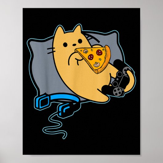 Nerdy Zza Eating Gamer Cat Game Paused Poster (Vorne)
