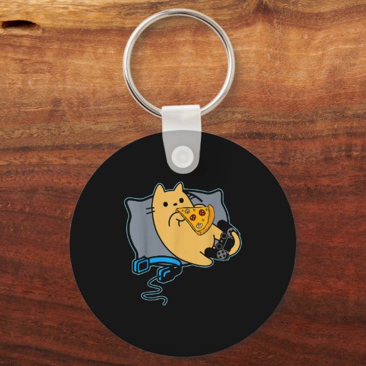 Nerdy Zza Eating Gamer Cat Game Paused Schlüsselanhänger (Vorderseite)