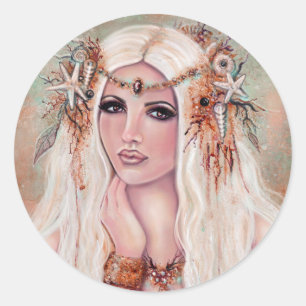 Nereides nymph mermaid art von Renee Lavoie Runder Aufkleber