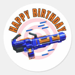 Nerf Gun Party Sticker. Minigun-Dekor. Runder Aufkleber