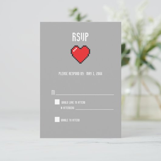 Nero 8 bit Herz-uAwg RSVP Karte (Stehend Vorderseite)