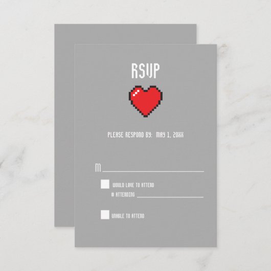 Nero 8 bit Herz-uAwg RSVP Karte (Vorne/Hinten)