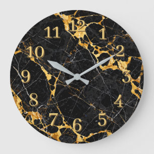 Nero Portoro Luxus Schwarz Gold Marmor Design Große Wanduhr