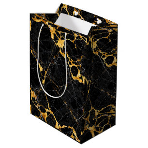 Nero Portoro Luxus Schwarz Gold Marmor Design Mittlere Geschenktüte