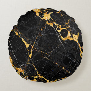 Nero Portoro Luxus Schwarz Gold Marmor Design Rundes Kissen