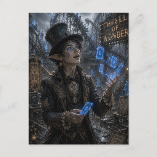 Nervenkitzel / Zauberer / Achterbahn Postkarte (Vorderseite)