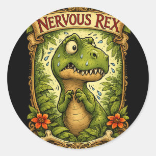 Nervöser Rex - Lustiger Tyrannosaurus Runder Aufkleber