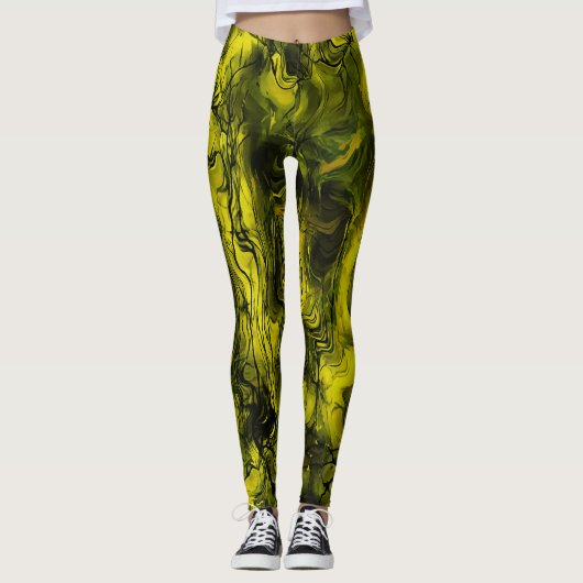 Nervous Energy Grungy Abstrakt Black and Yellow Leggings (Vorderseite)