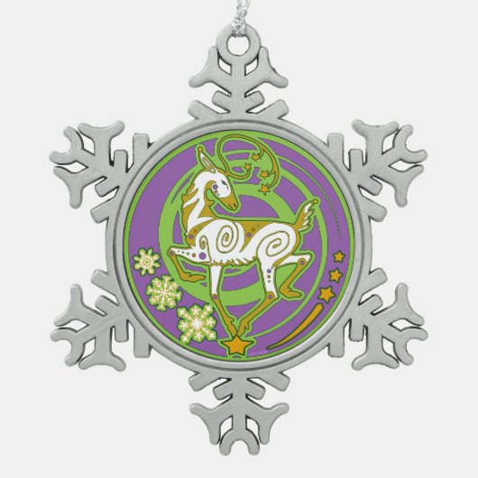 Nerz Holidaze Weihnachtsverzierungs-Grün 2017/Lila Schneeflocken Zinn-Ornament (Vorderseite)