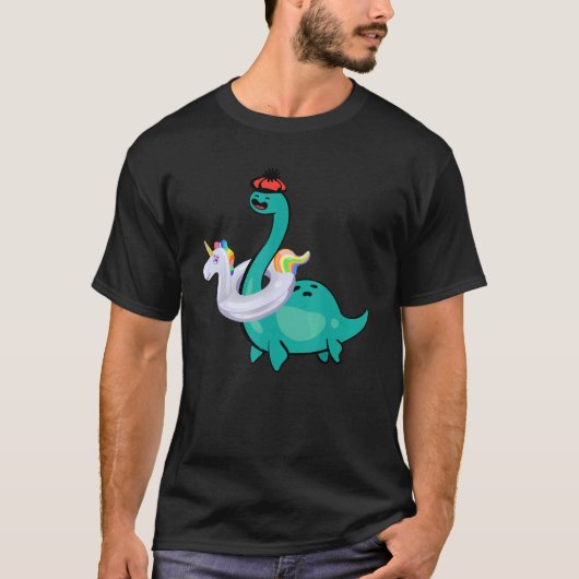 Nessie Unicorn Pool Aufblasbares Loch Ness Monster T-Shirt (Vorderseite)
