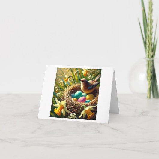 Nest mit Ostereiern, Feiertagskarte (Vorderseite)