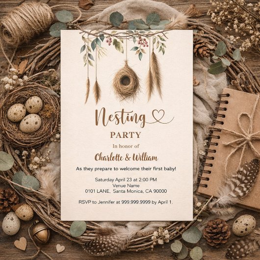 Nest Party Vogel Boho Babydusche Einladung
