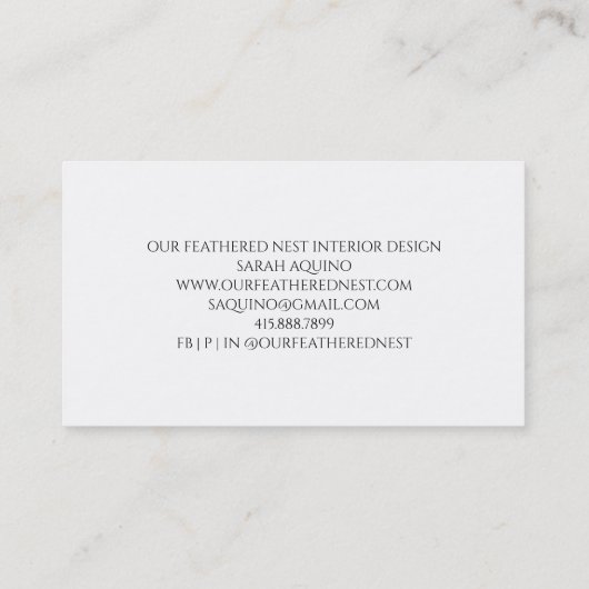 Nest Twigs Feathered Nest Innendesign Visitenkarte (Rückseite)