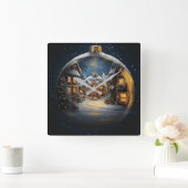 Nested Christmas Ornament Village Clock Quadratische Wanduhr (Zuhause)