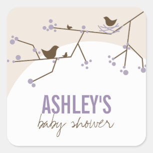 Nesting Bird Family auf Branchen Moderne Babydusch Quadratischer Aufkleber