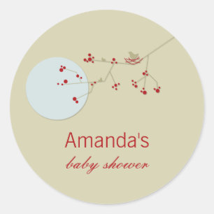 Nesting Bird Family auf Branchen Simple Baby Showe Runder Aufkleber