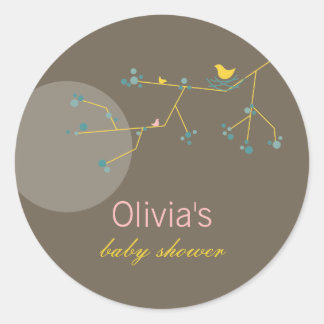 Nesting Bird Family auf Branchen Simple Baby Showe Runder Aufkleber
