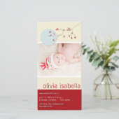 Nesting Bird & Family Baby Girl Birth Ankündigung (Stehend Vorderseite)