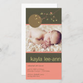 Nesting Bird & Family Baby Girl Birth Ankündigung (Vorne/Hinten)