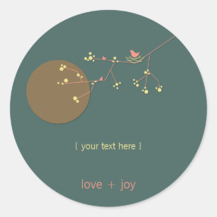 Nesting Bird Family on Branches Simple Baby Shoote Runder Aufkleber