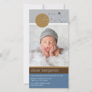 Nesting Bird Family Simple Baby Boy Foto Birth Ankündigung