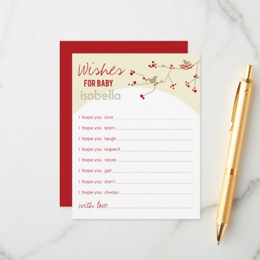 Nesting Bird Family wünscht eine Baby Game Card Hinweiskarte (Vorderseite/Rückseite Beispiel)