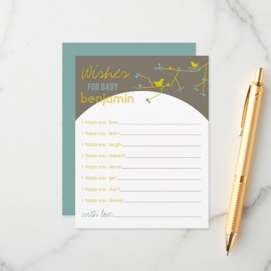 Nesting Bird Family wünscht eine Baby Game Card Hinweiskarte (Vorderseite/Rückseite Beispiel)