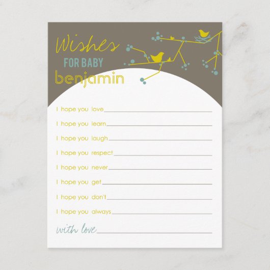 Nesting Bird Family wünscht eine Baby Game Card Hinweiskarte (Vorderseite)