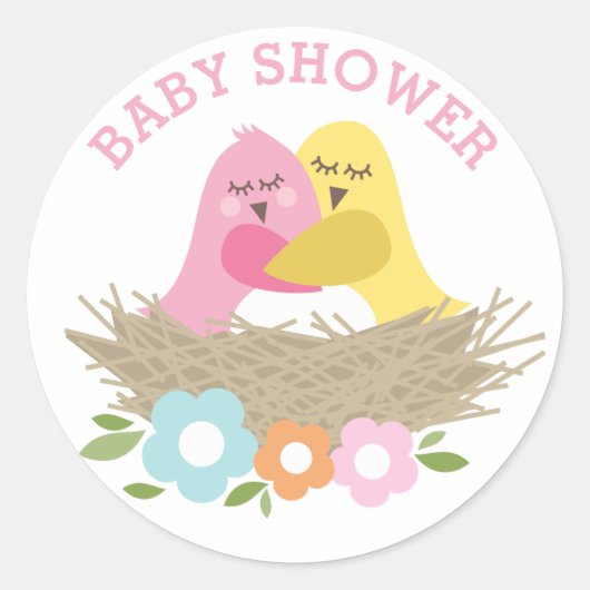 Nesting Birds Spring Baby Dusche Rosa Gelb Runder Aufkleber (Vorderseite)